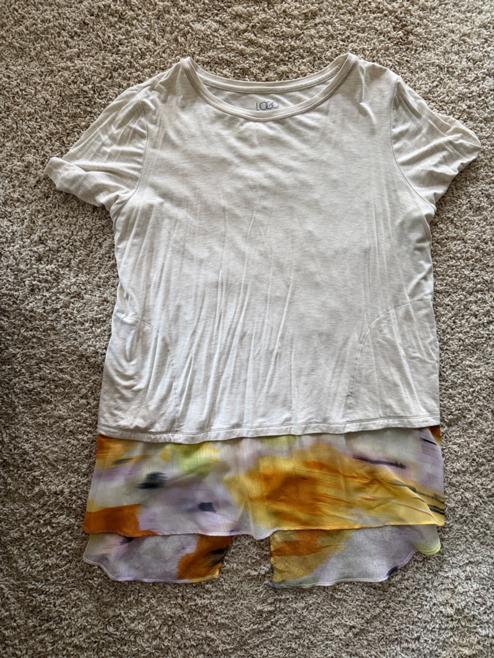 Logo by Lori Goldstein White Layered Short-Sleeve Top with Watercolor Hem